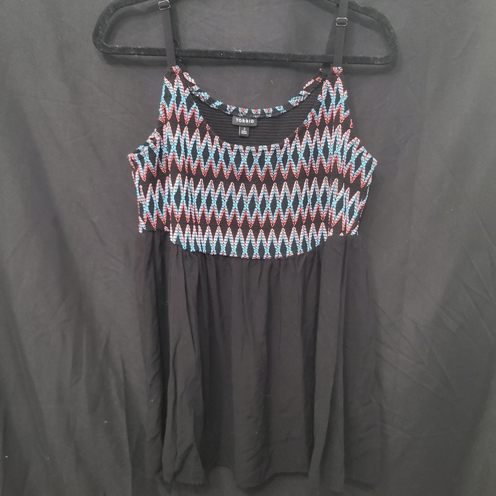 Torrid Size 2 Peplum Black Tank Top With Colorful Cross Stitch